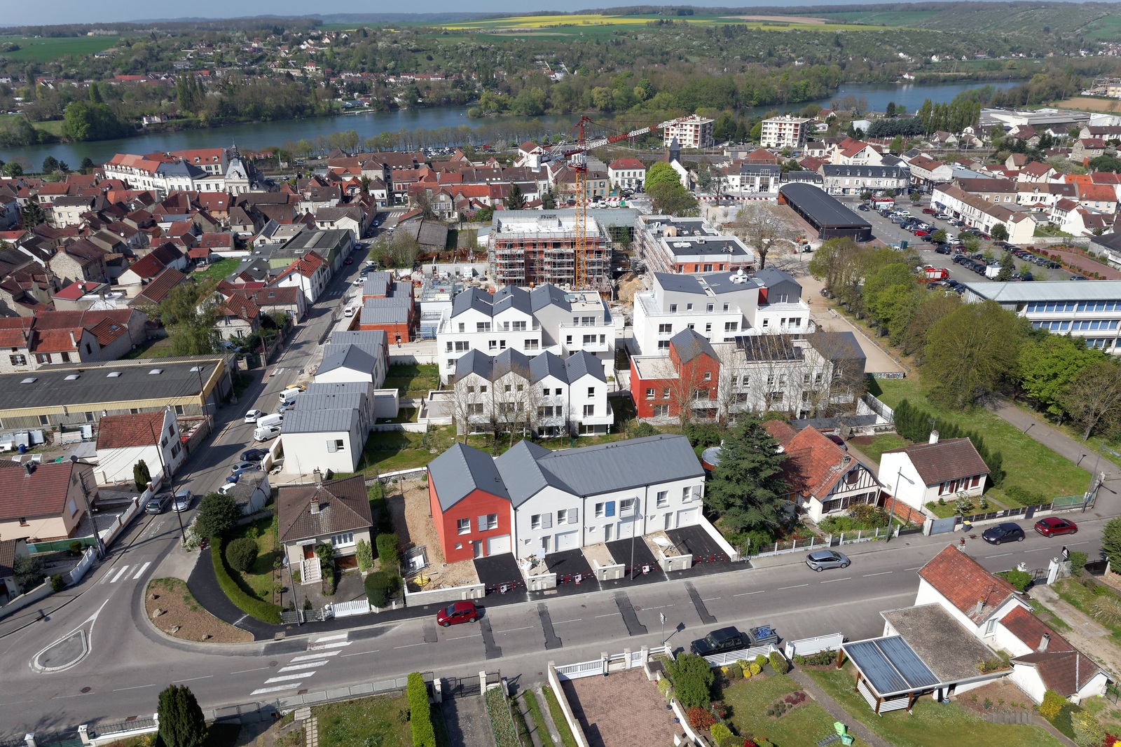 Vue aérienne du projet Coeur de Ville à Bonnières-sur-Seine